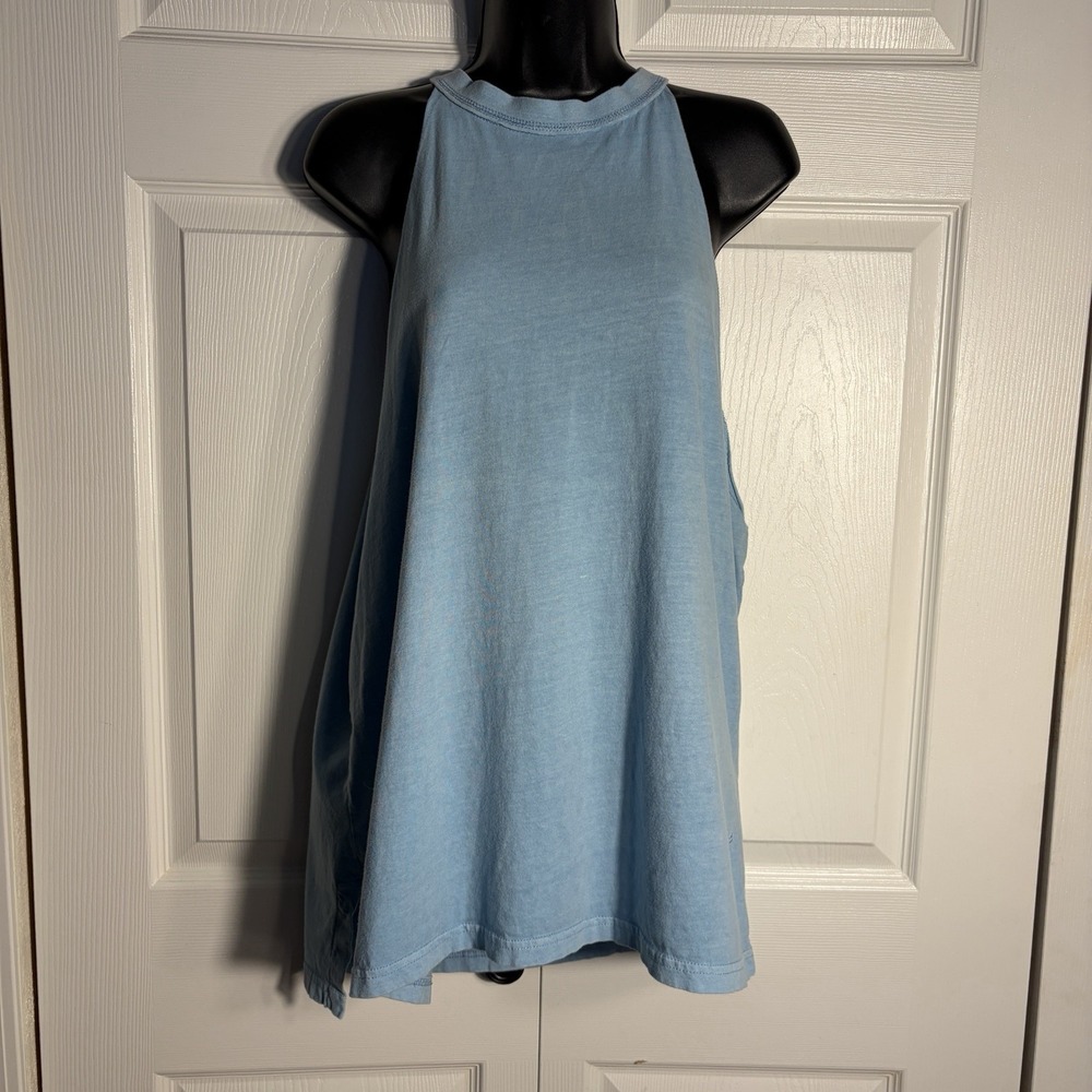 FP Movement Cutout Back Tie Tank Top Women M Blue Free People 100% Cotton Shirt